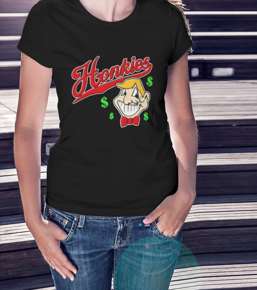 Honkies Red Script Cartoon Blond Man Dollar Signs T-Shirt