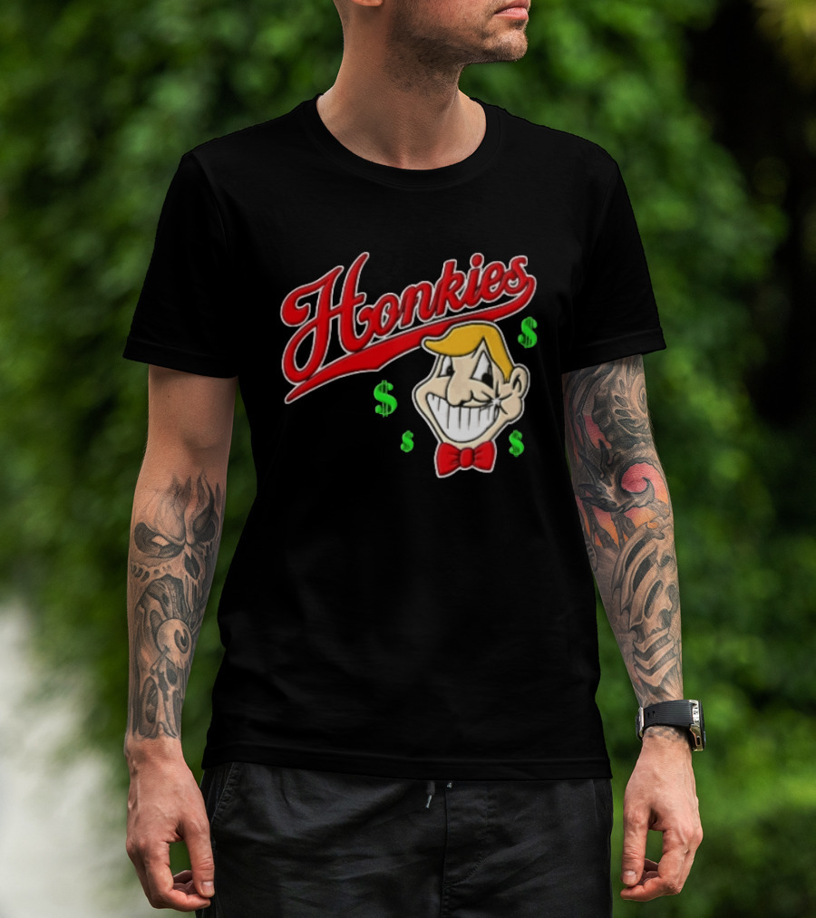 Honkies Red Script Cartoon Blond Man Dollar Signs T-Shirt
