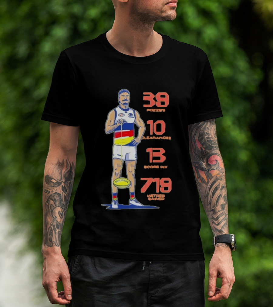 Izak Rankine Adelaide Crows 39 Pozzies 10 Clearances 13 Score Inv 719 Metres Gained AFL Sherrin Rugby Stats T-Shirt