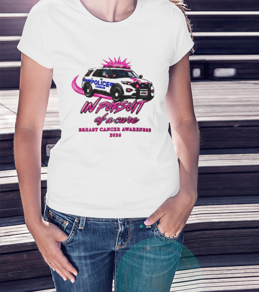 In Pursuit Of A Cure Police Car Breast Cancer Awareness 2026 T-Shirt