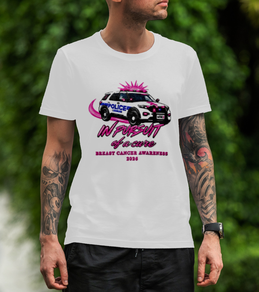 In Pursuit Of A Cure Police Car Breast Cancer Awareness 2026 T-Shirt