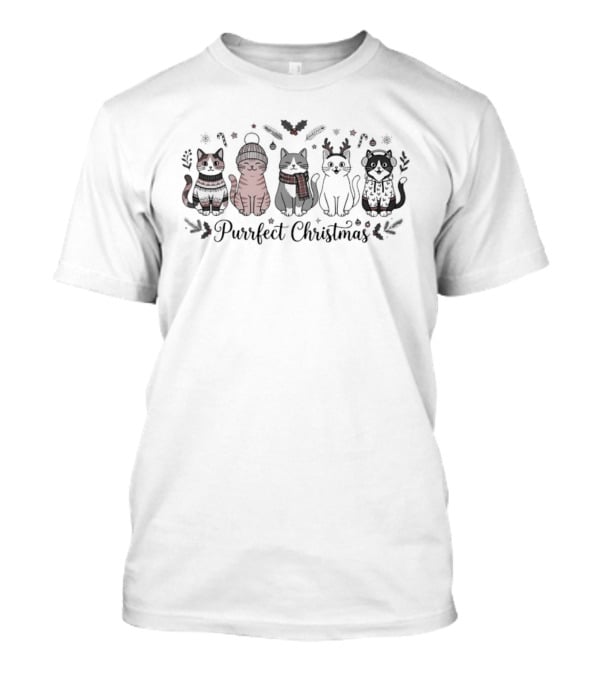 Purrfect Christmas Cats In Festive Winter Outfits T-Shirt