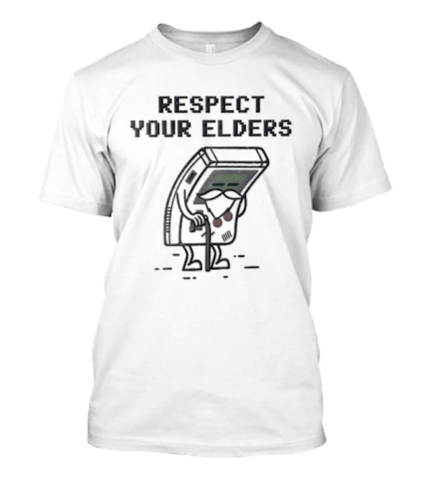 Respect Your Elders Distressed Cartoon Game Boy Walking Cane T-Shirt