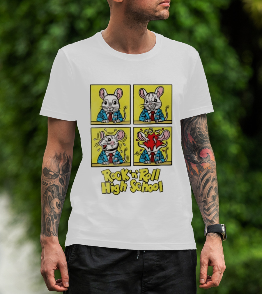Rock N Roll High School Comic Mouse Head Explosion Cartoon Panels T-Shirt