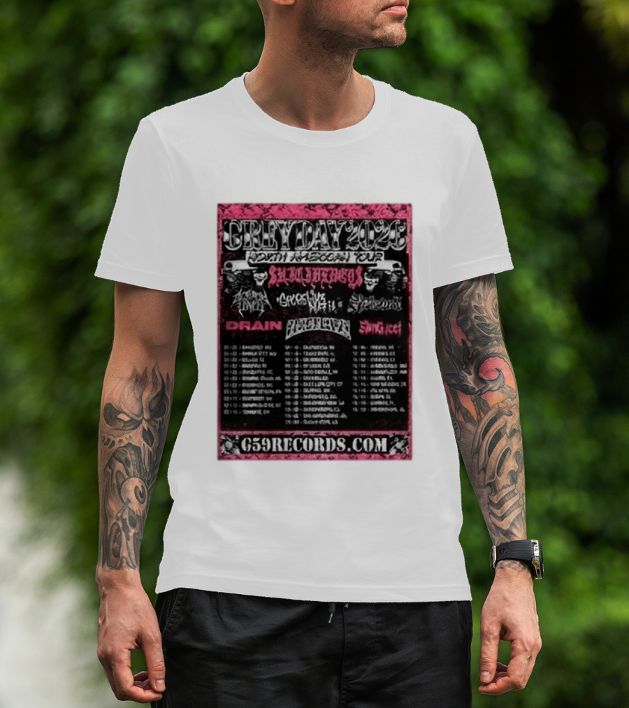 Greyday 2026 North American Tour Lineup Photo G59Records Suicideboys Drain Lineup Dates T-Shirt
