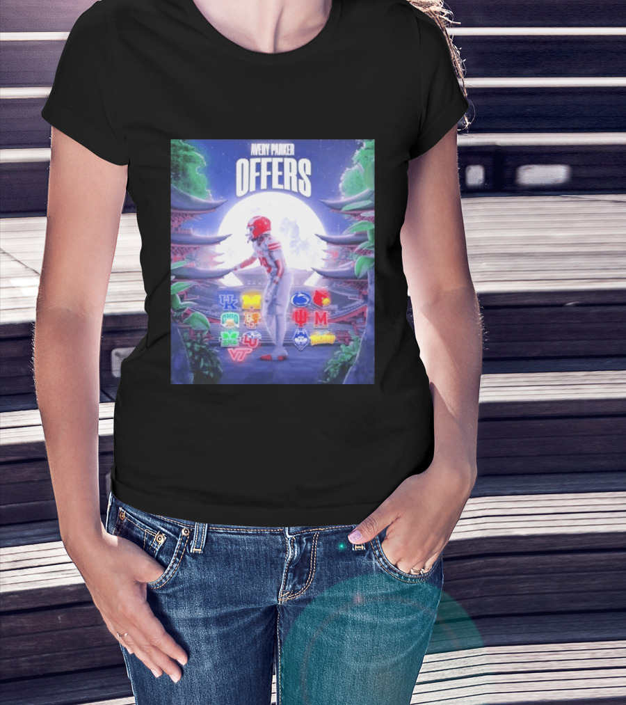 Avery Parker Elite College Football Recruiting 2029 Offers Team Logos T-Shirt