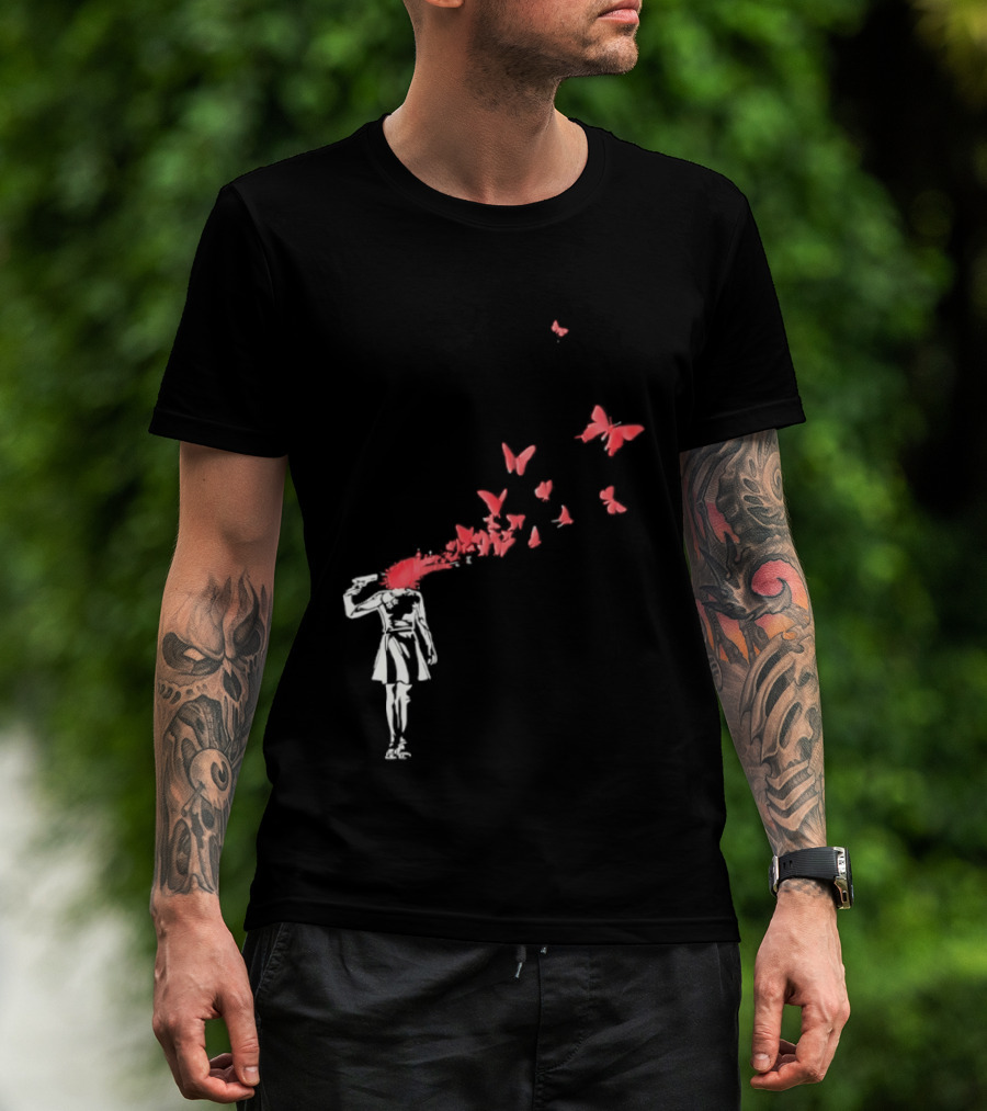 Banksy Girl Red Butterfly Burst Explosion T-Shirt