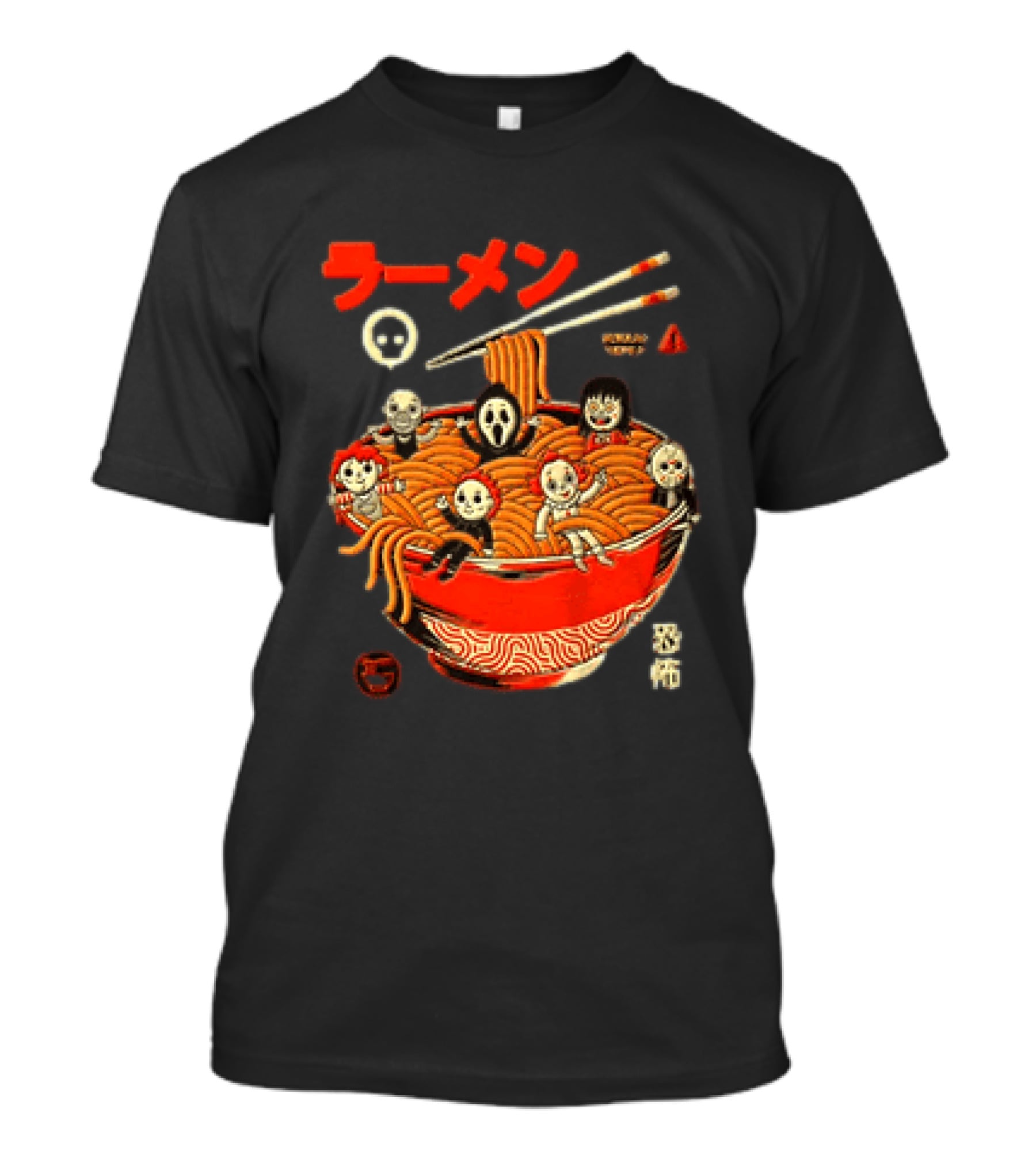 Chucky Ghostface Kayako Michael Myers Pennywise Jason Voorhees Ramen Horror Characters Eat Scream T-Shirt