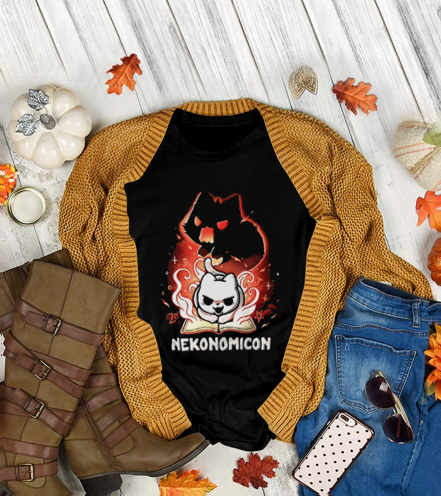 Nekonomicon Cat Summoning Dark Spirit Horror Occult Magic Spell Book T-Shirt