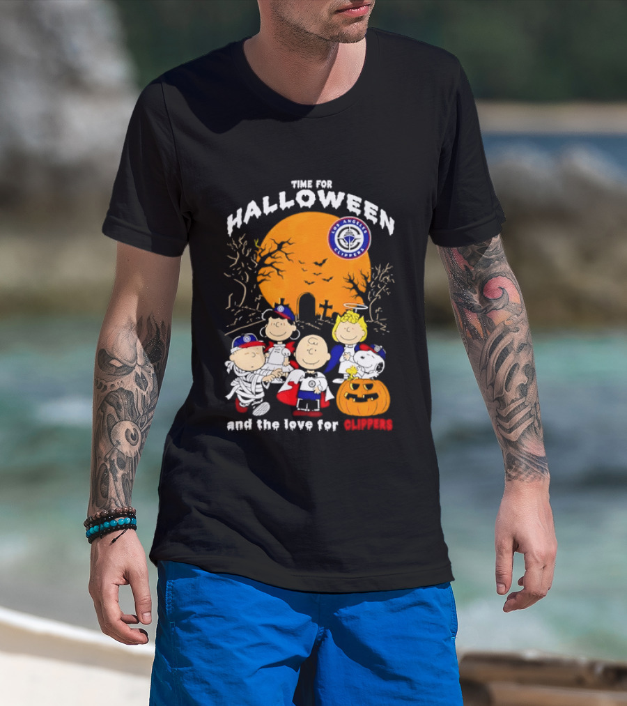 Peanuts Gang Time For Halloween Los Angeles Clippers Pumpkin Fun T-Shirt