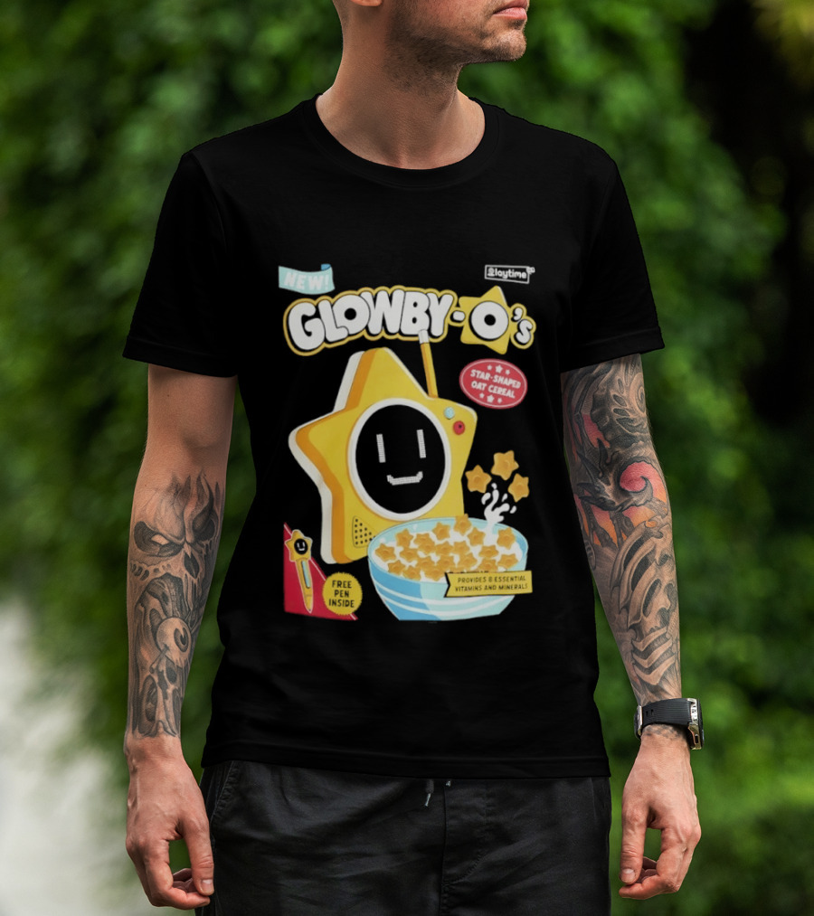 NEW Playtime Co Glowby O's Star Shaped Oat Cereal Box With Smiling Star And Bowl Of Cereal Bites T-Shirt