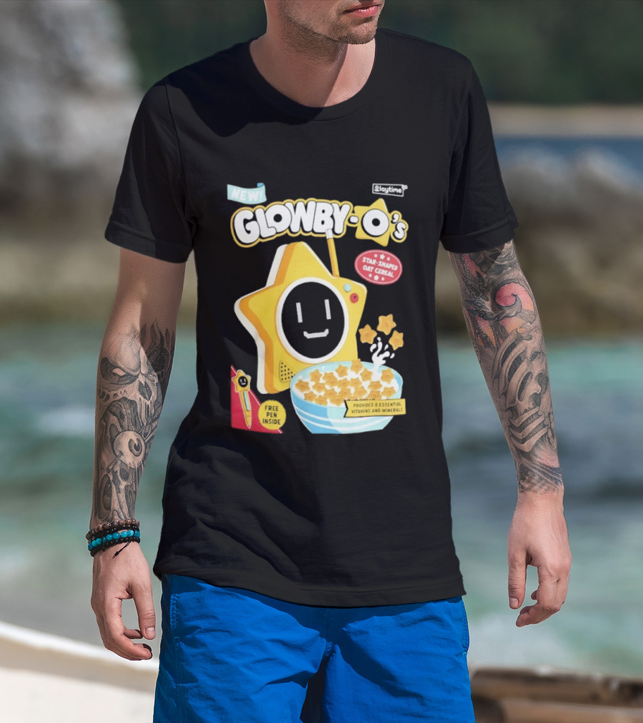 NEW Playtime Co Glowby O's Star Shaped Oat Cereal Box With Smiling Star And Bowl Of Cereal Bites T-Shirt