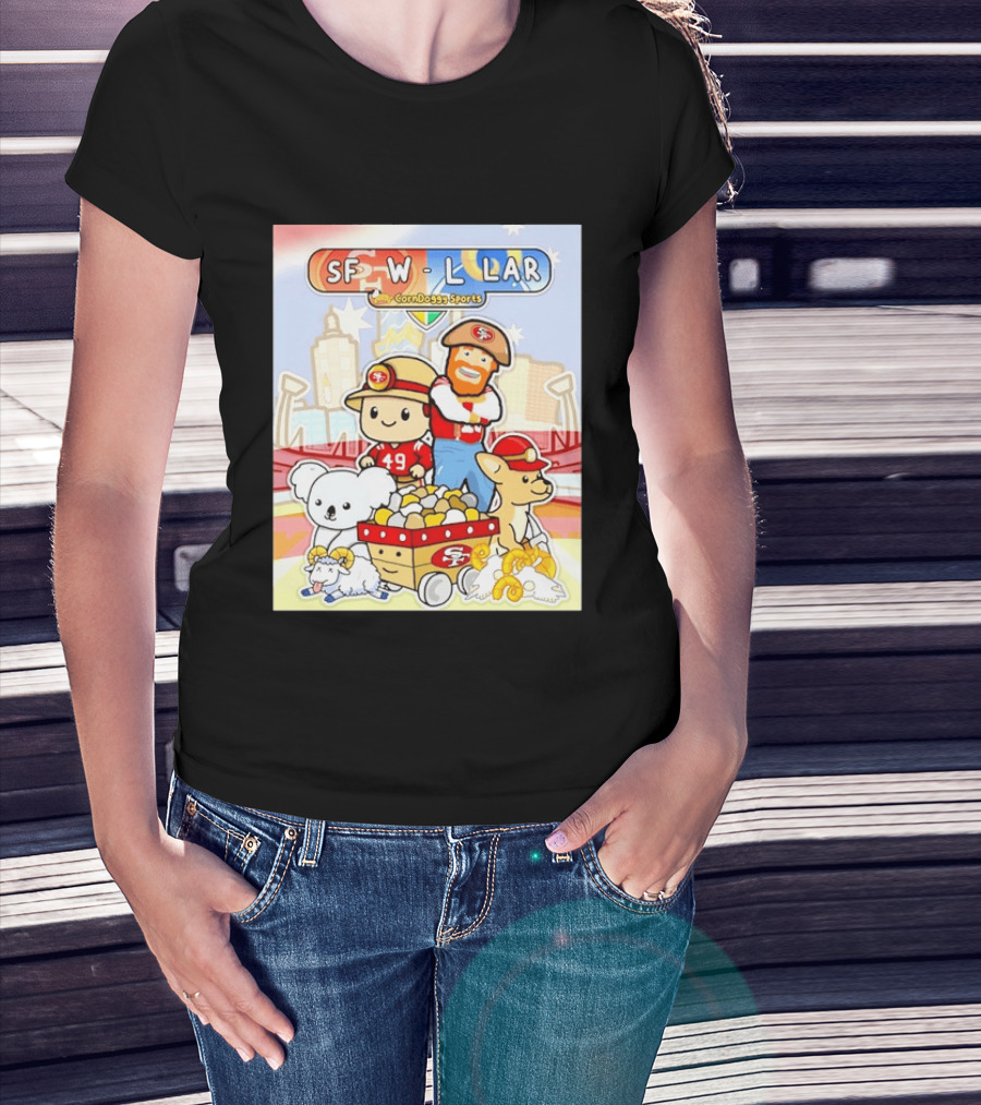 SF 49ers Vs LAR CornDoggy Sports Matchup With Cute Characters And Animals T-Shirt