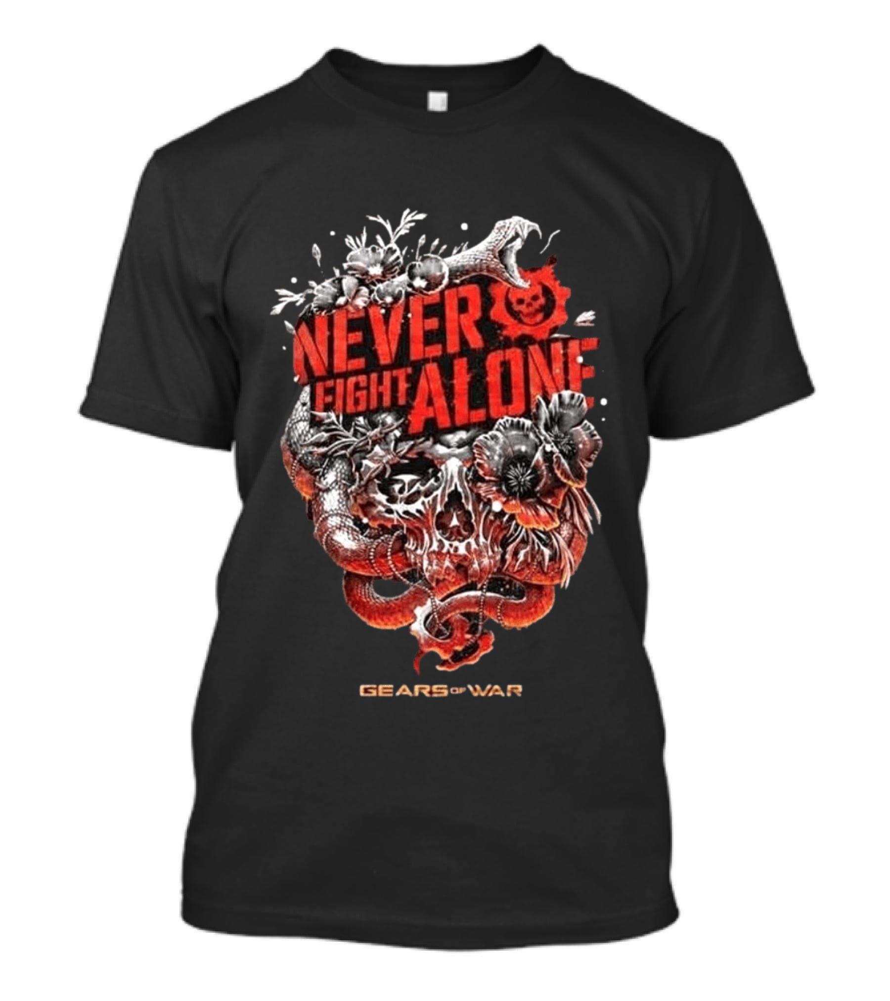 Gears Of War Never Fight Alone Skull Floral Snake T-Shirt