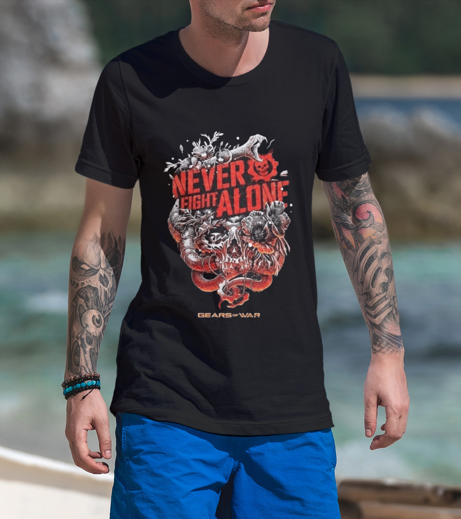Gears Of War Never Fight Alone Skull Floral Snake T-Shirt