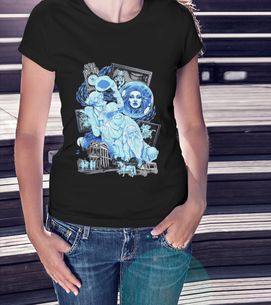 The Haunted Mansion Ghostly Spirits Madame Leota Hitchhiking Ghosts And Doom Buggy T-Shirt