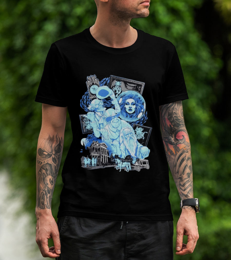 The Haunted Mansion Ghostly Spirits Madame Leota Hitchhiking Ghosts And Doom Buggy T-Shirt