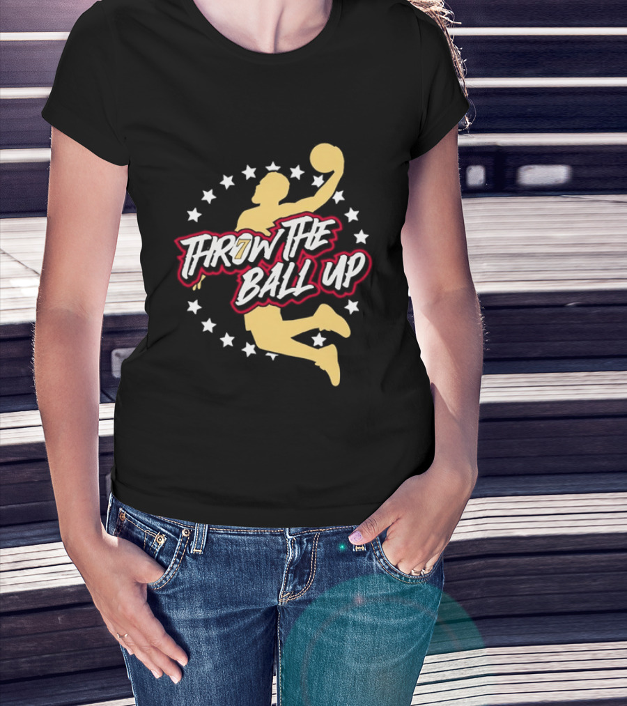 Throw The Ball Up Basketball Player Silhouette With Stars T-Shirt