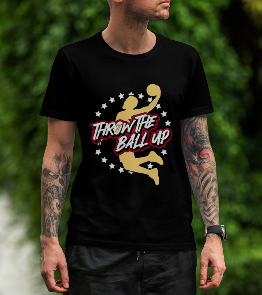 Throw The Ball Up Basketball Player Silhouette With Stars T-Shirt
