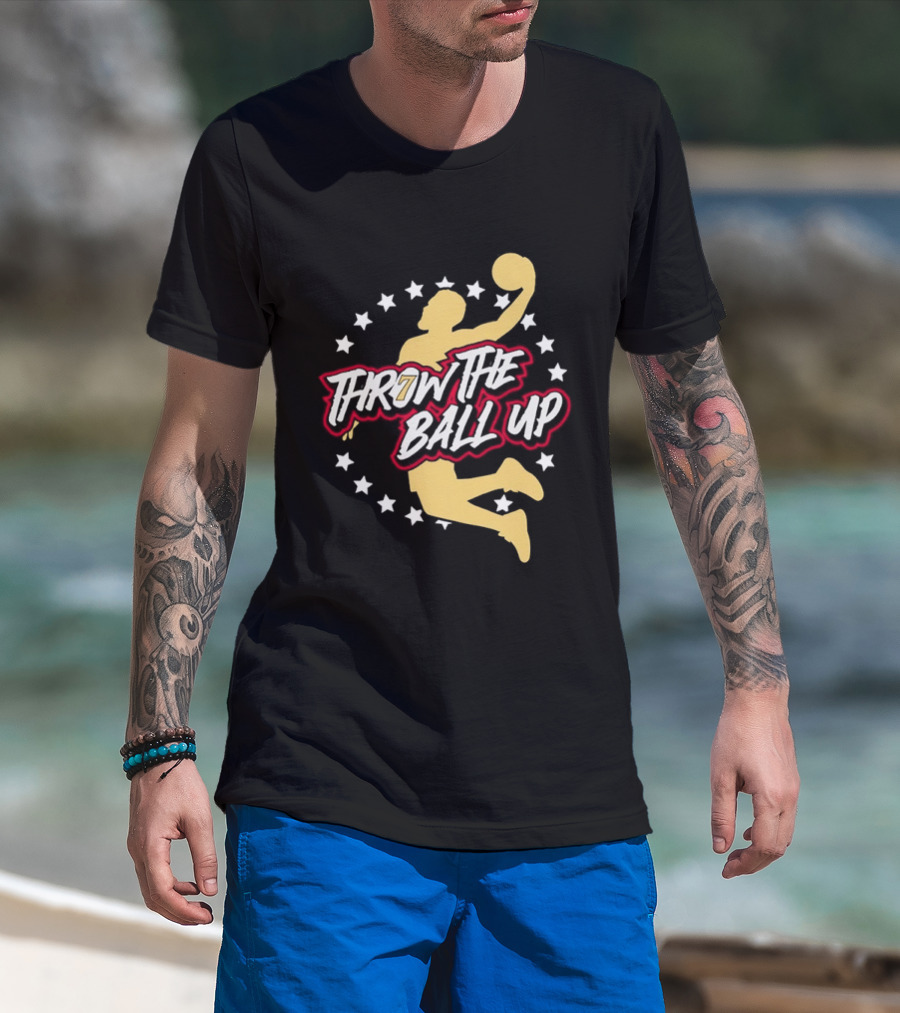 Throw The Ball Up Basketball Player Silhouette With Stars T-Shirt