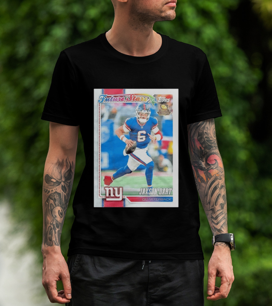 Future Stars Jaxson Dart New York Giants Quarterback Topps Card T-Shirt