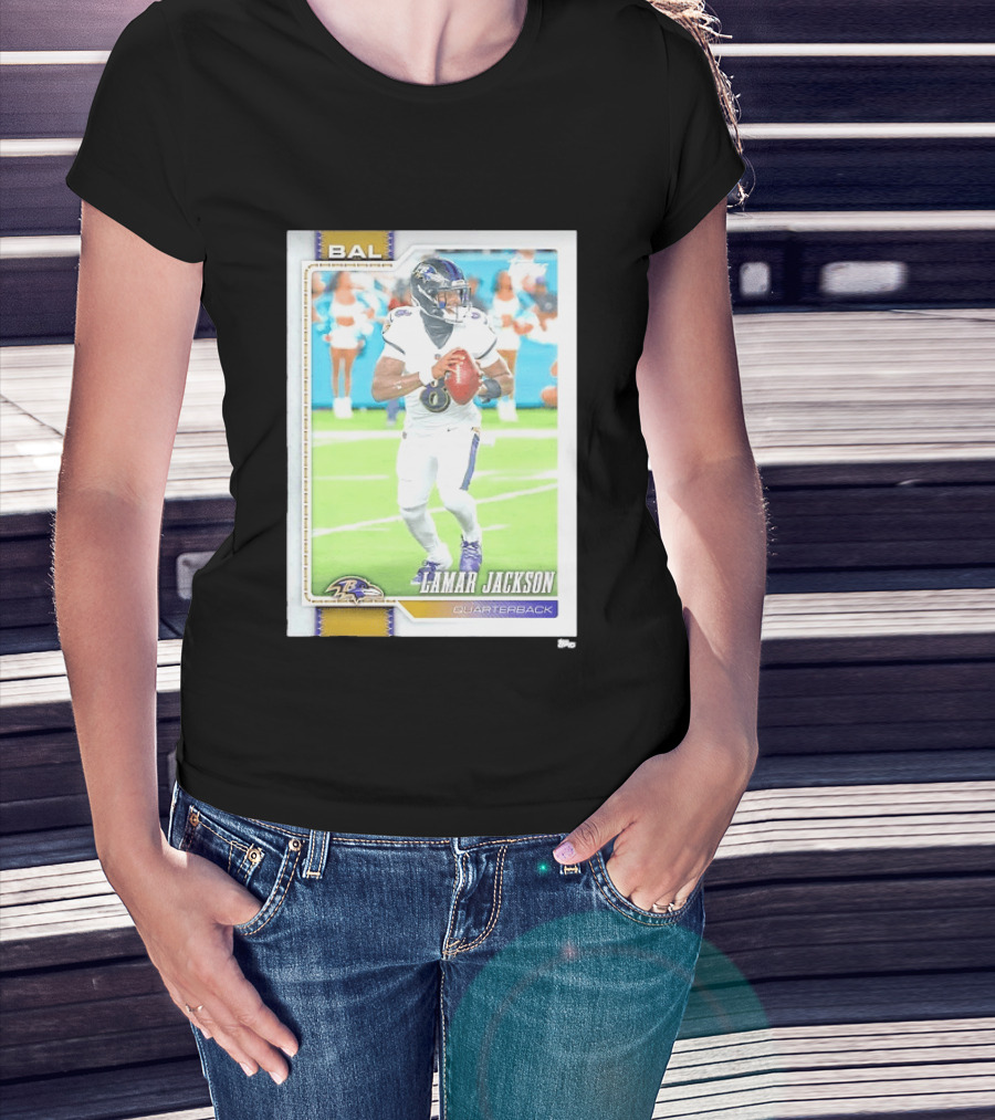 Lamar Jackson Baltimore Ravens Quarterback Topps Trading Card Authentic NFL Edition T-Shirt