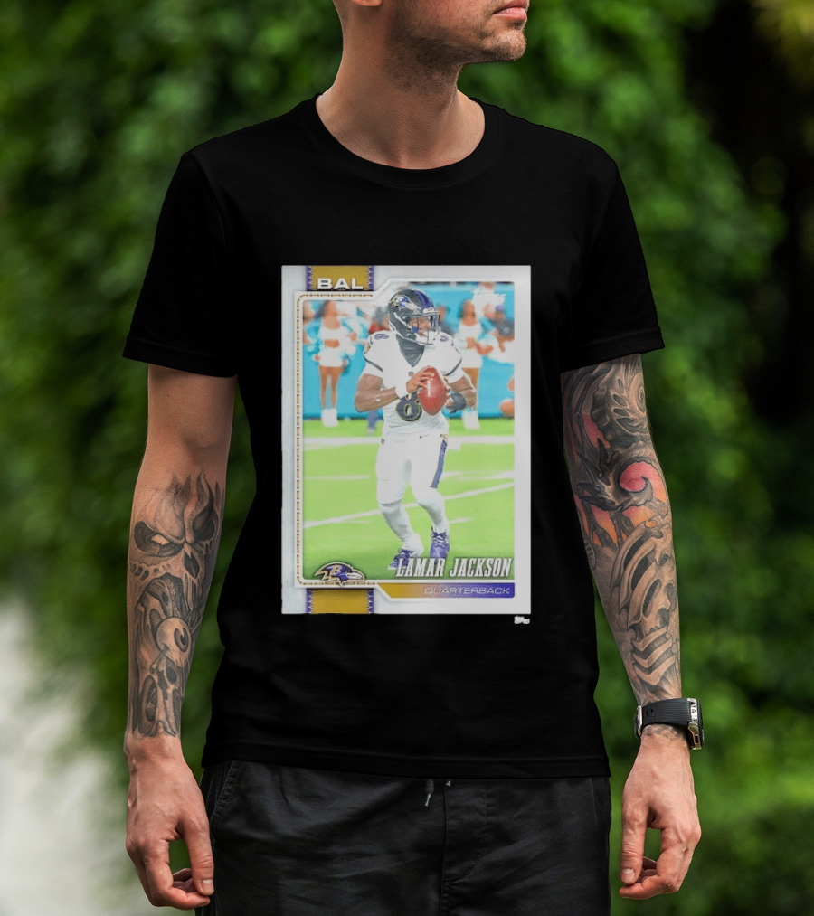 Lamar Jackson Baltimore Ravens Quarterback Topps Trading Card Authentic NFL Edition T-Shirt