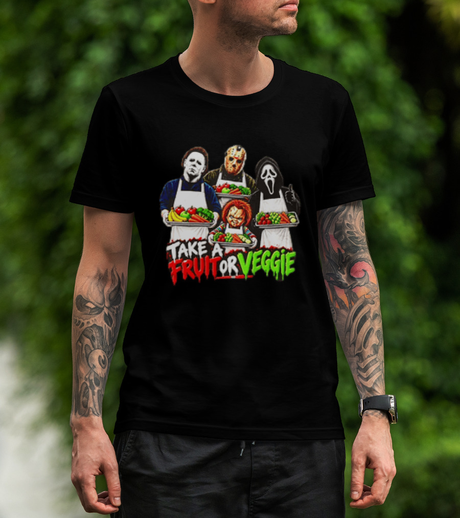 Michael Myers Jason Voorhees Ghostface Chucky Horror Movie Take A Fruit Or Veggie T-Shirt