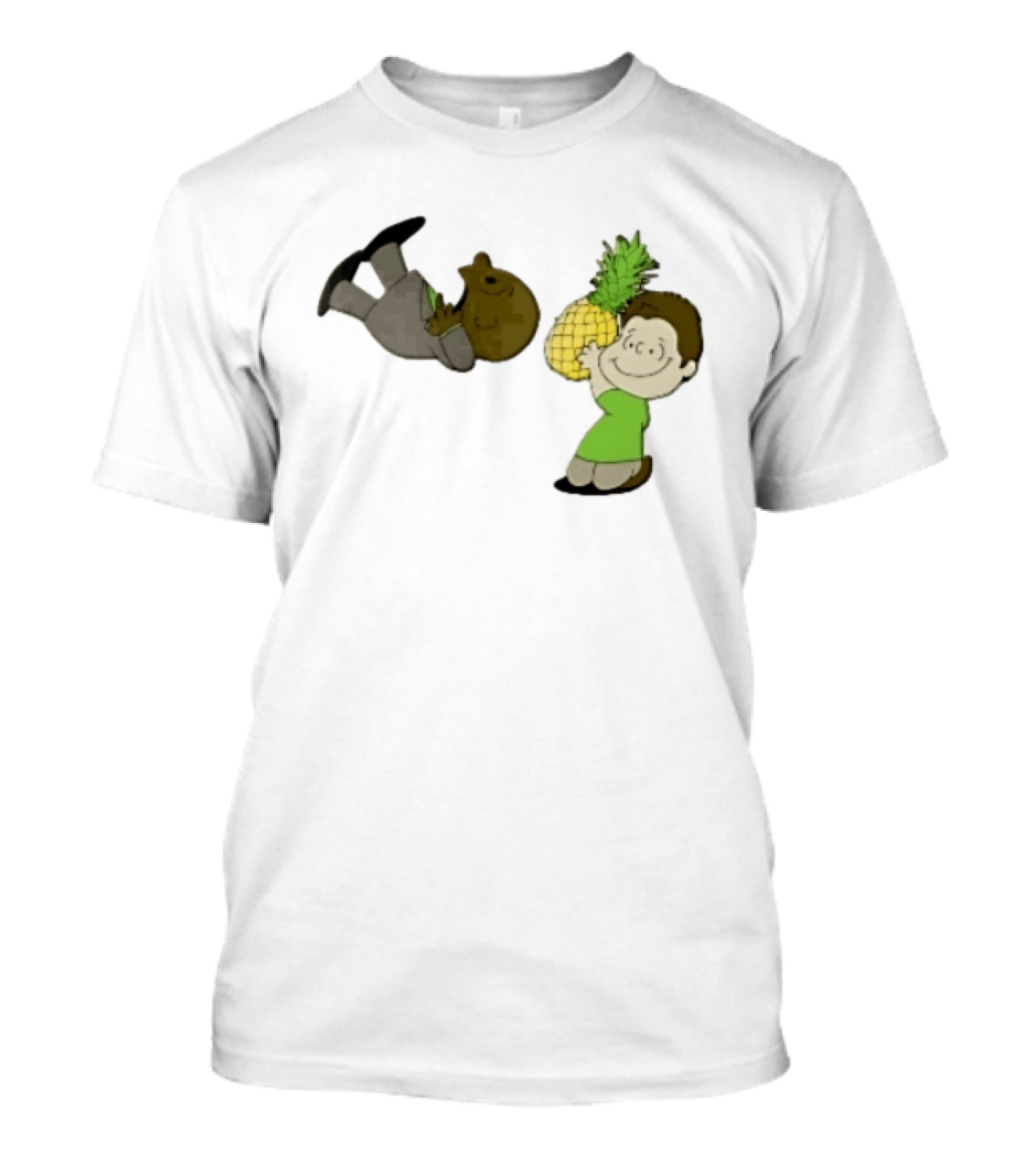 Cartoon Smiling Boy With Upside Down Pineapple Suit Person T-Shirt