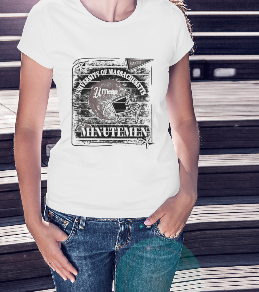 University Of Massachusetts Minutemen Distressed Football Helmet T-Shirt