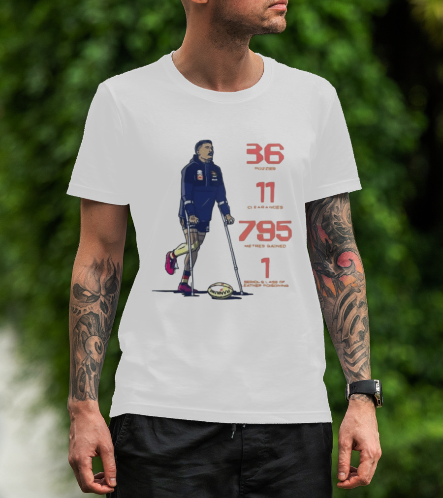 Izak Rankine 36 Tackles Crutches Adelaide Crows AFL Stats 795 Meters Gained T-Shirt