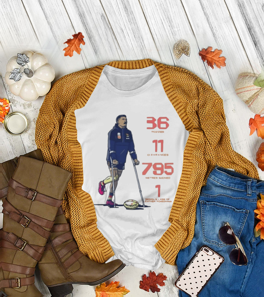 Izak Rankine 36 Tackles Crutches Adelaide Crows AFL Stats 795 Meters Gained T-Shirt