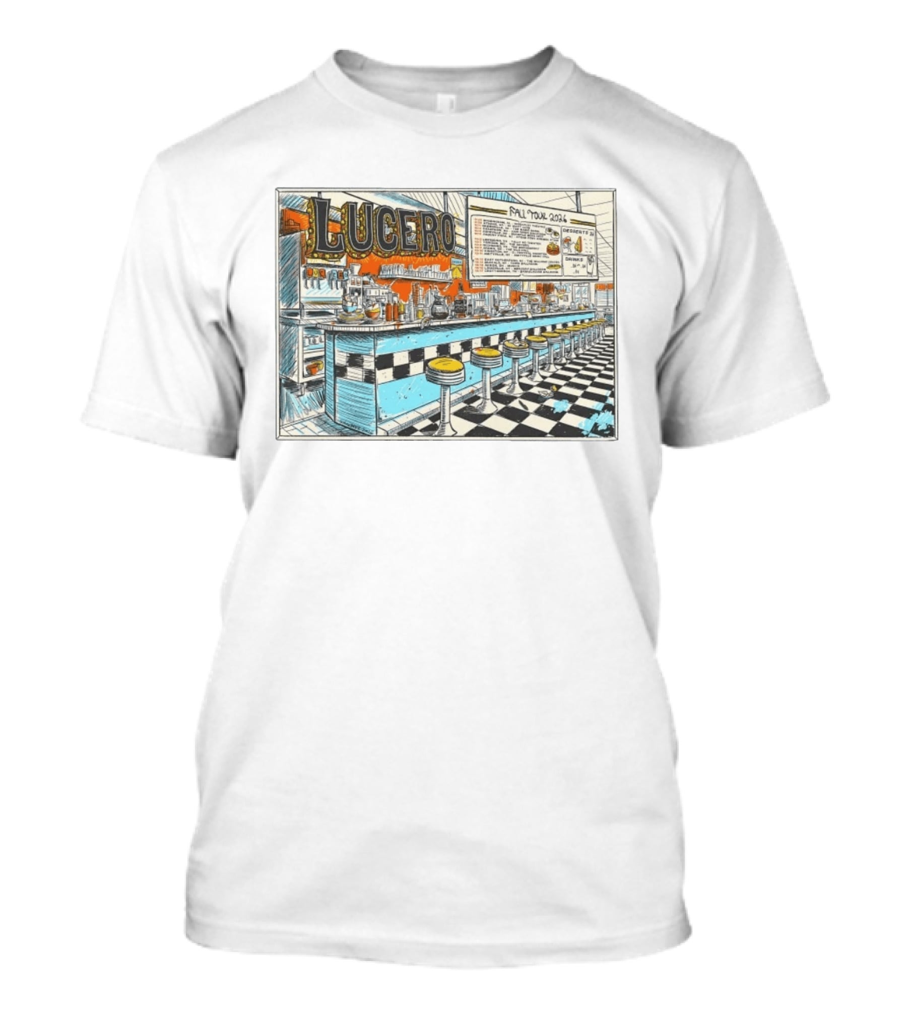 Lucero Fall Tour 2026 Diner Indie Rock Showdeer Vintage Americana Scenery T-Shirt