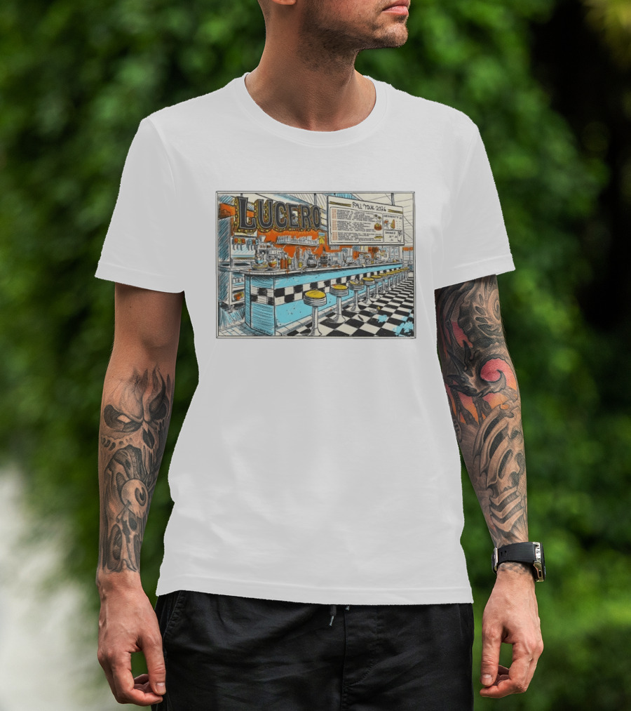Lucero Fall Tour 2026 Diner Indie Rock Showdeer Vintage Americana Scenery T-Shirt