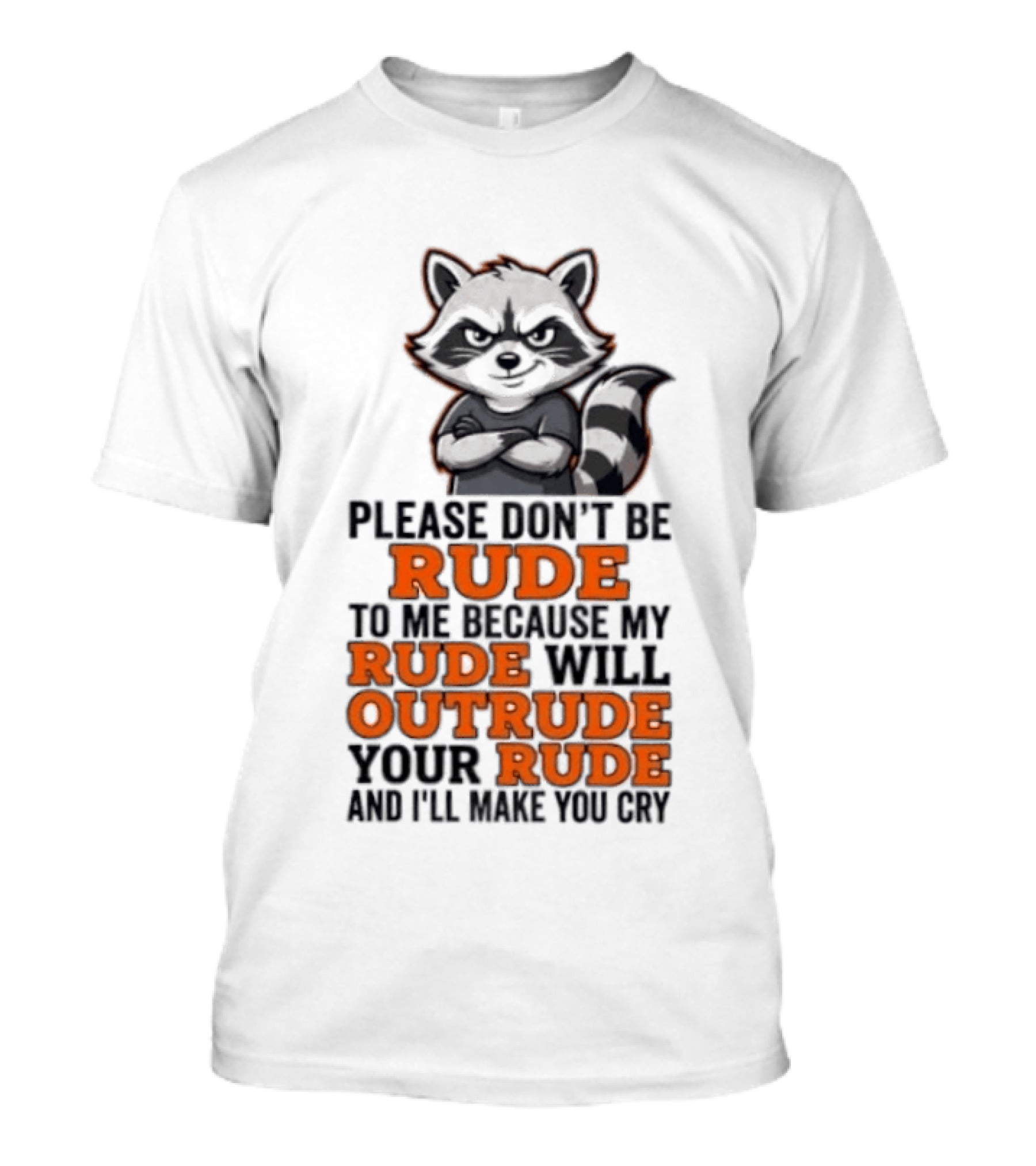 Raccoon Please Don't Be Rude My Rude Will Outrude Your Rude And I'll Make You Cry T-Shirt