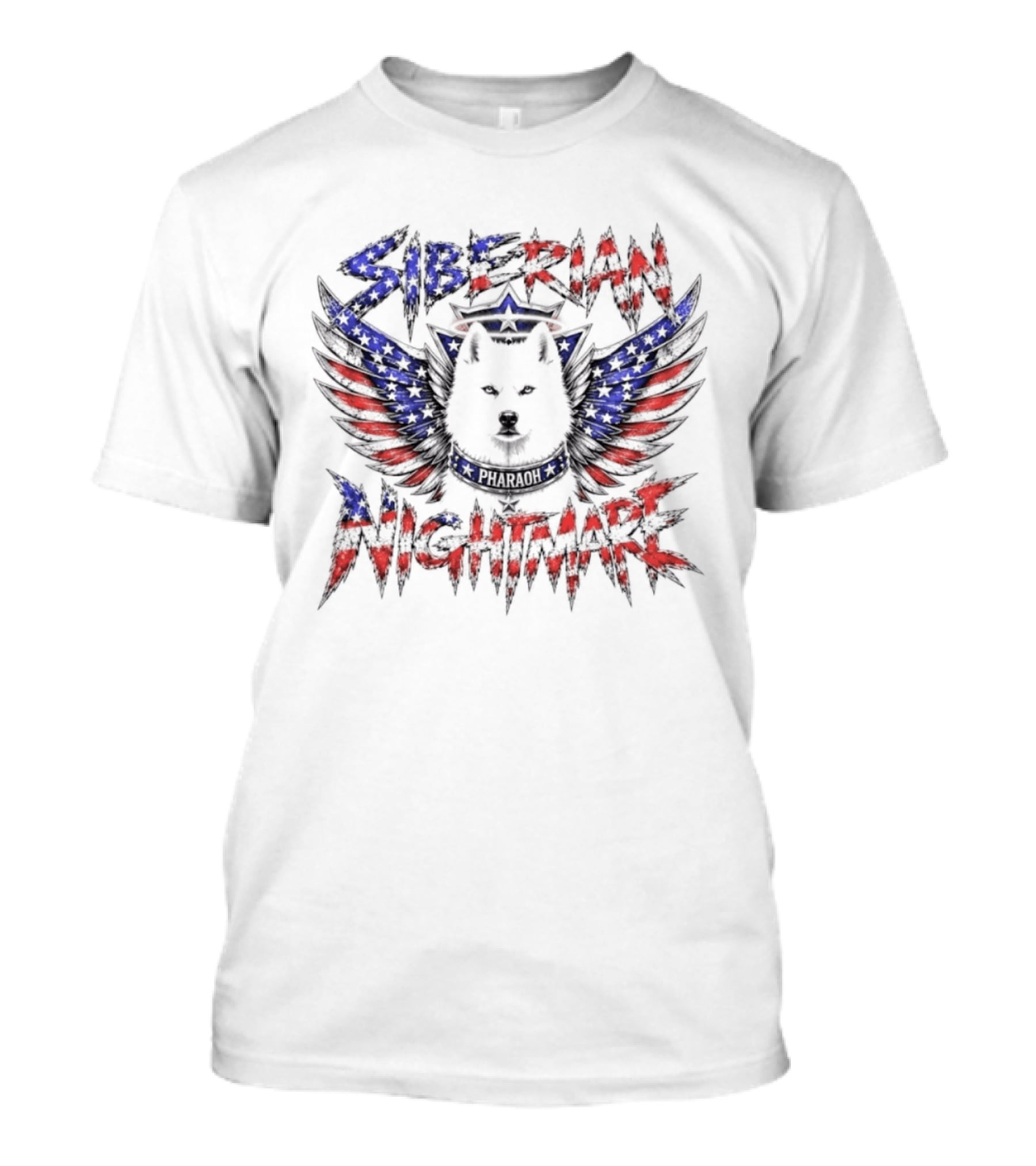 Siberian Nightmare Husky Wings American Flag T-Shirt