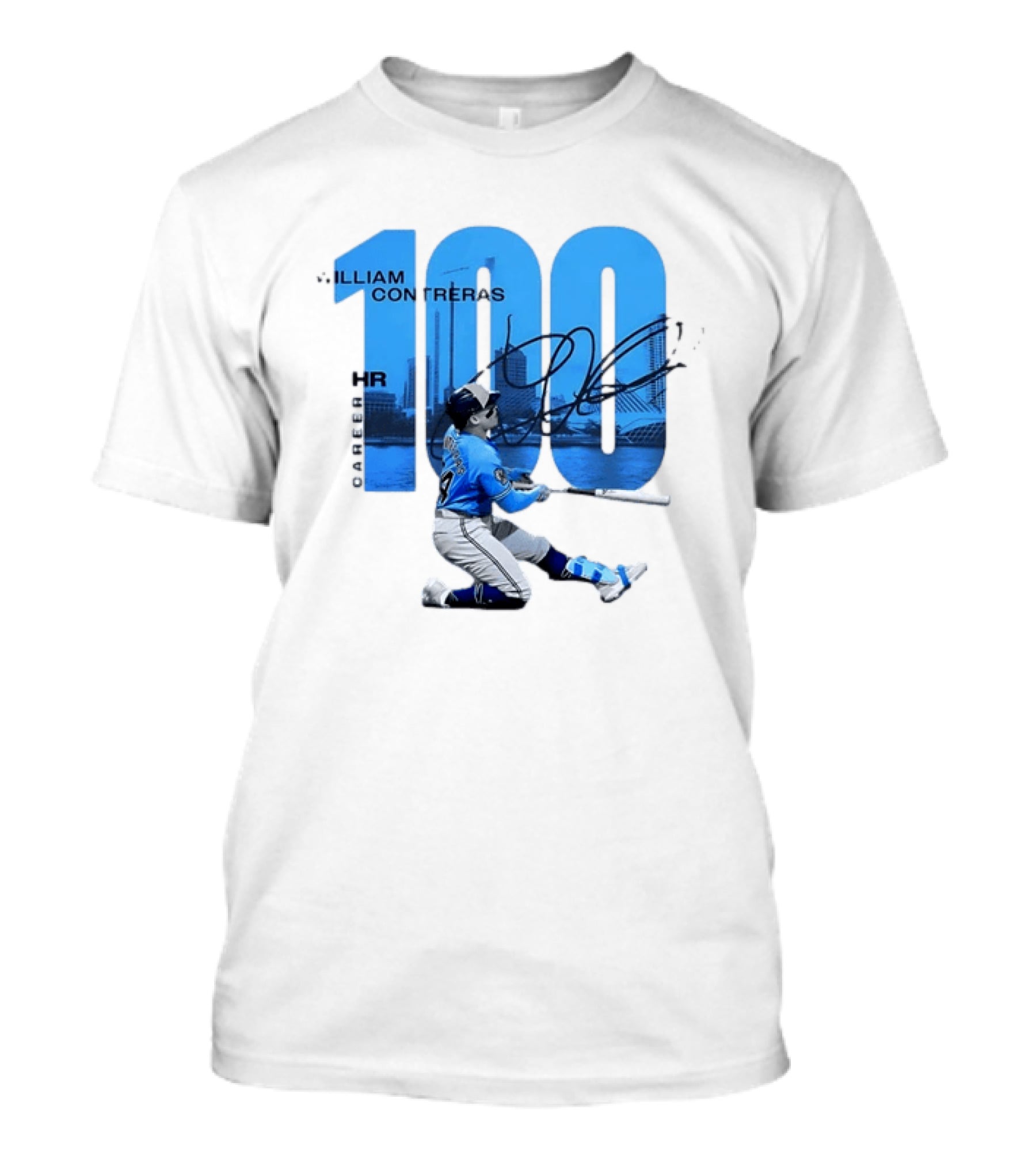 William Contreras Milwaukee Brewers 100 HR Milestone Signature T-Shirt