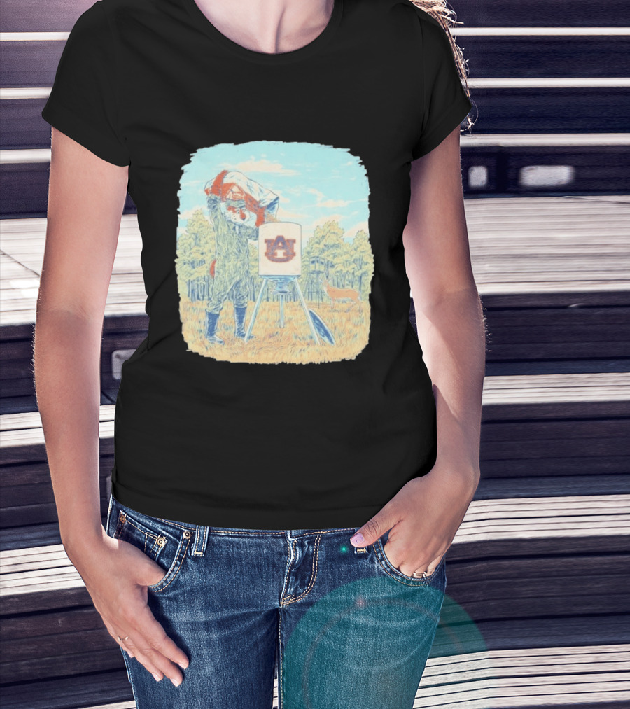 Aubie The Tiger Auburn University Deer Hunting Scene With Feeder And Deer T-Shirt