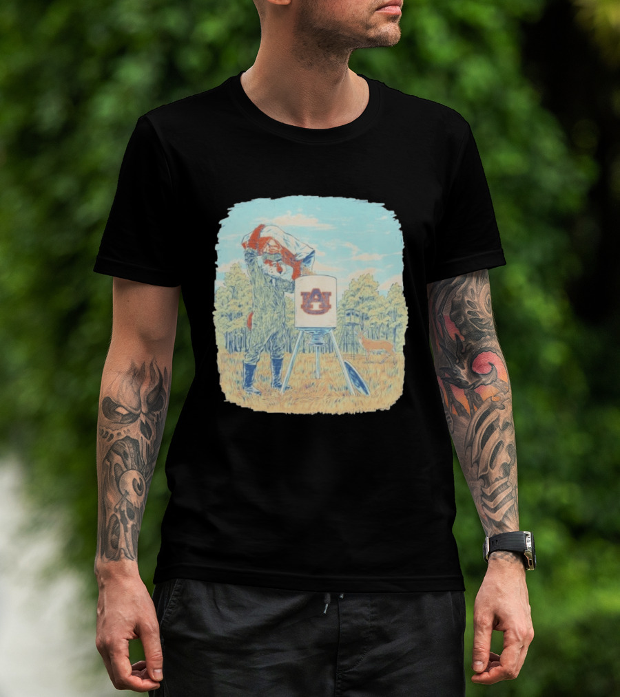 Aubie The Tiger Auburn University Deer Hunting Scene With Feeder And Deer T-Shirt