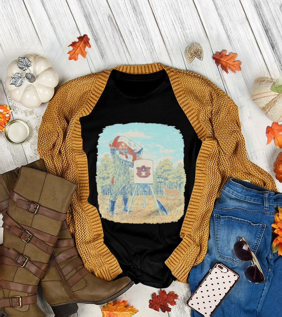 Aubie The Tiger Auburn University Deer Hunting Scene With Feeder And Deer T-Shirt