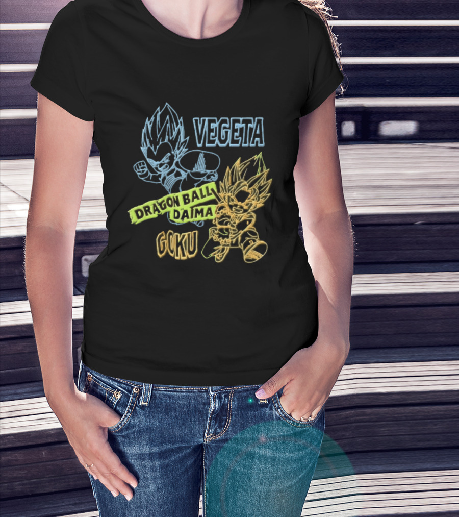 Dragon Ball Daima Vegeta Goku Neon Line Anime Characters Action Poses T-Shirt