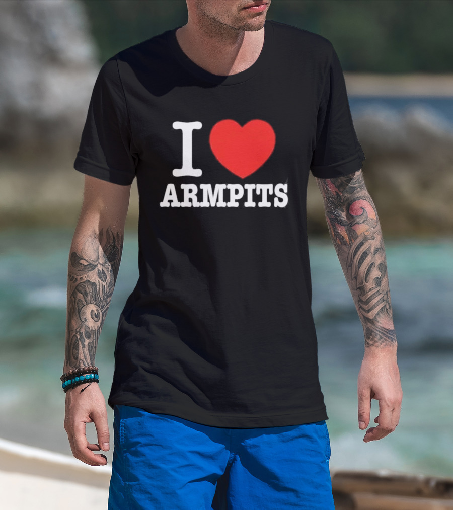 I Love Armpits Fetish Humor Bold White Red Heart T-Shirt