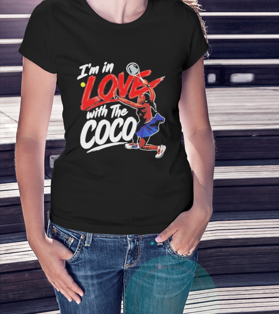 I'm In Love With The Coco Tennis Slam Action Bold Red And White T-Shirt