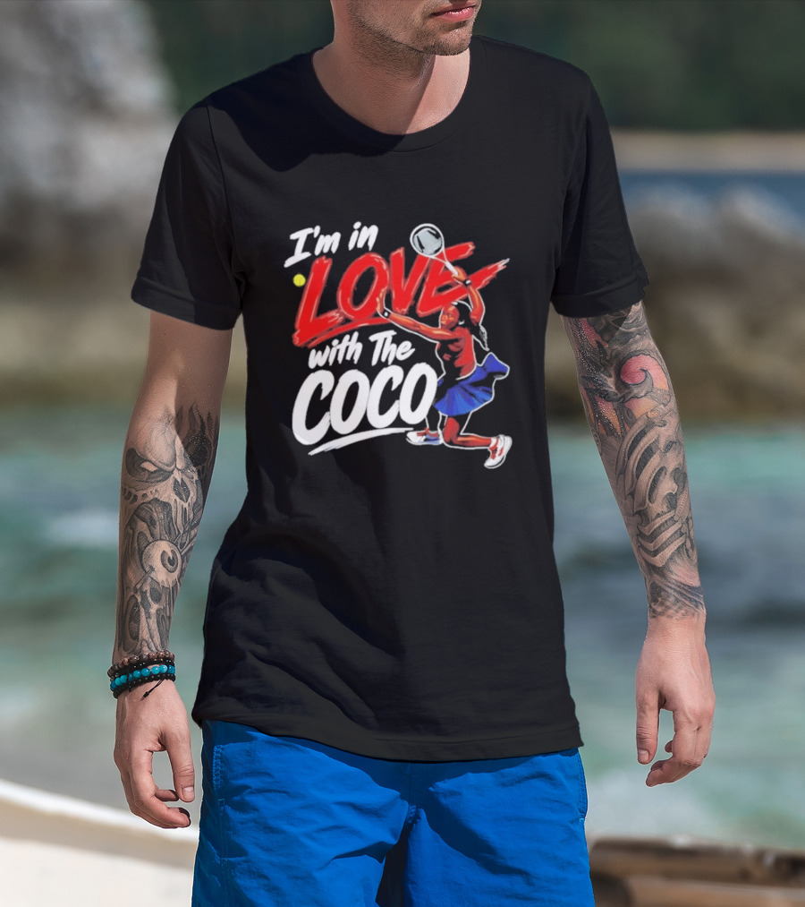 I'm In Love With The Coco Tennis Slam Action Bold Red And White T-Shirt