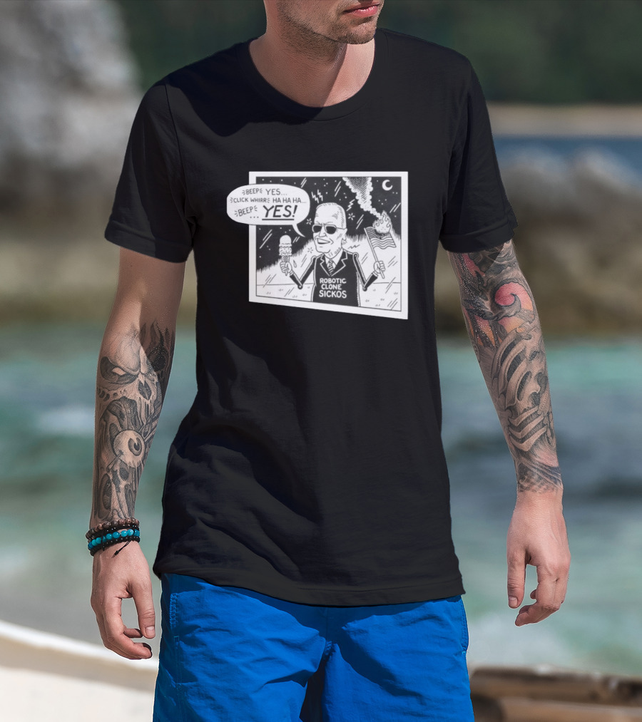 Joe Biden Robotic Clone Sickos Cartoon Ice Cream Flag Speech Bubble BEEP YES T-Shirt