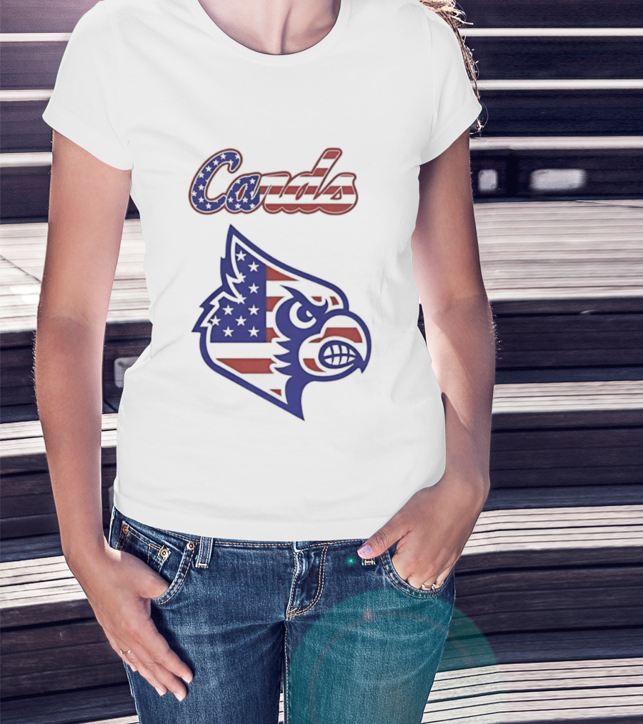 Cards American Flag Cardinal Head Stars Stripes T-Shirt