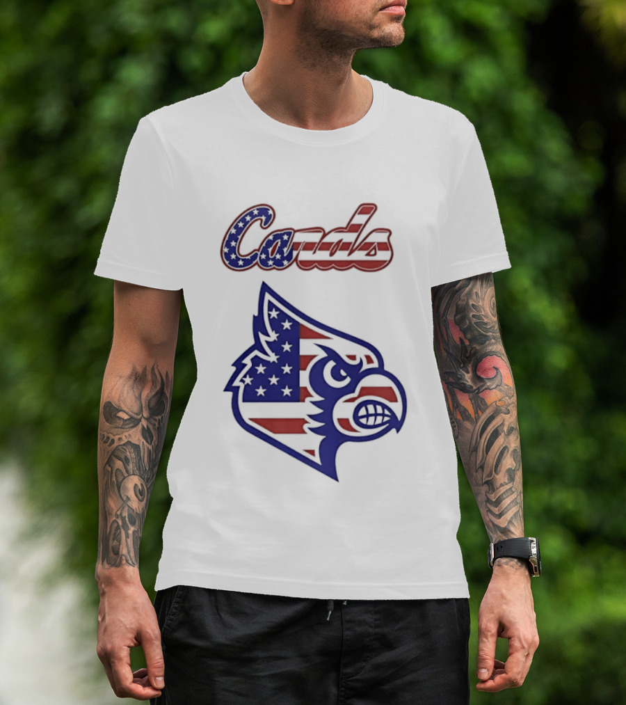 Cards American Flag Cardinal Head Stars Stripes T-Shirt