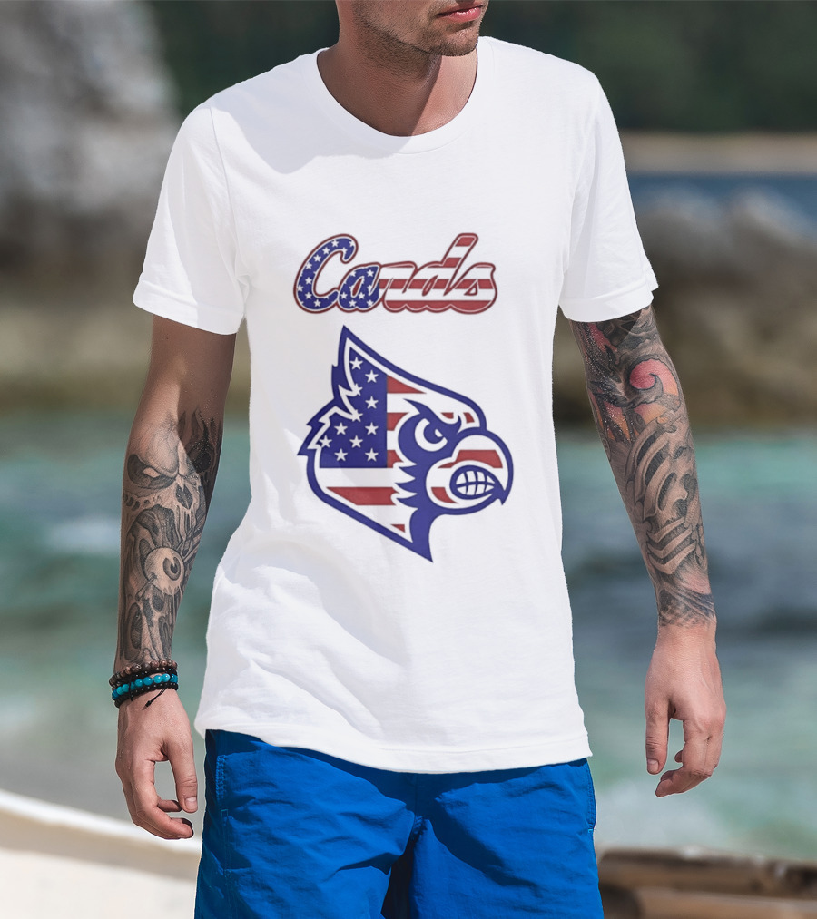 Cards American Flag Cardinal Head Stars Stripes T-Shirt