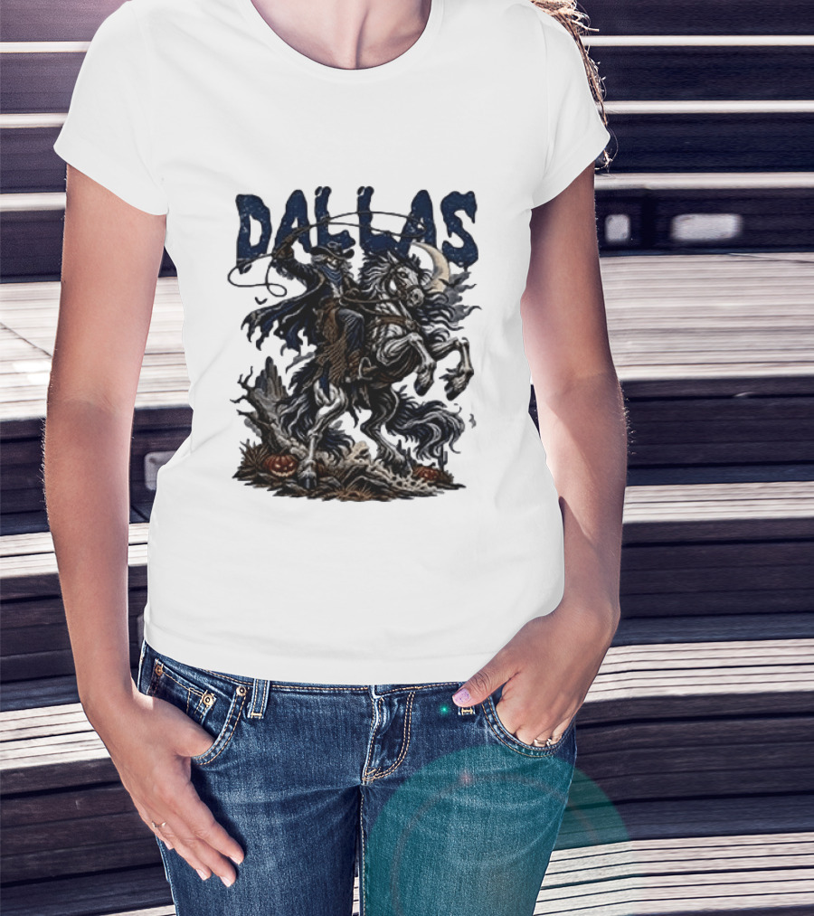 Dallas Cowboys Skeleton Horse Rider Halloween T-Shirt