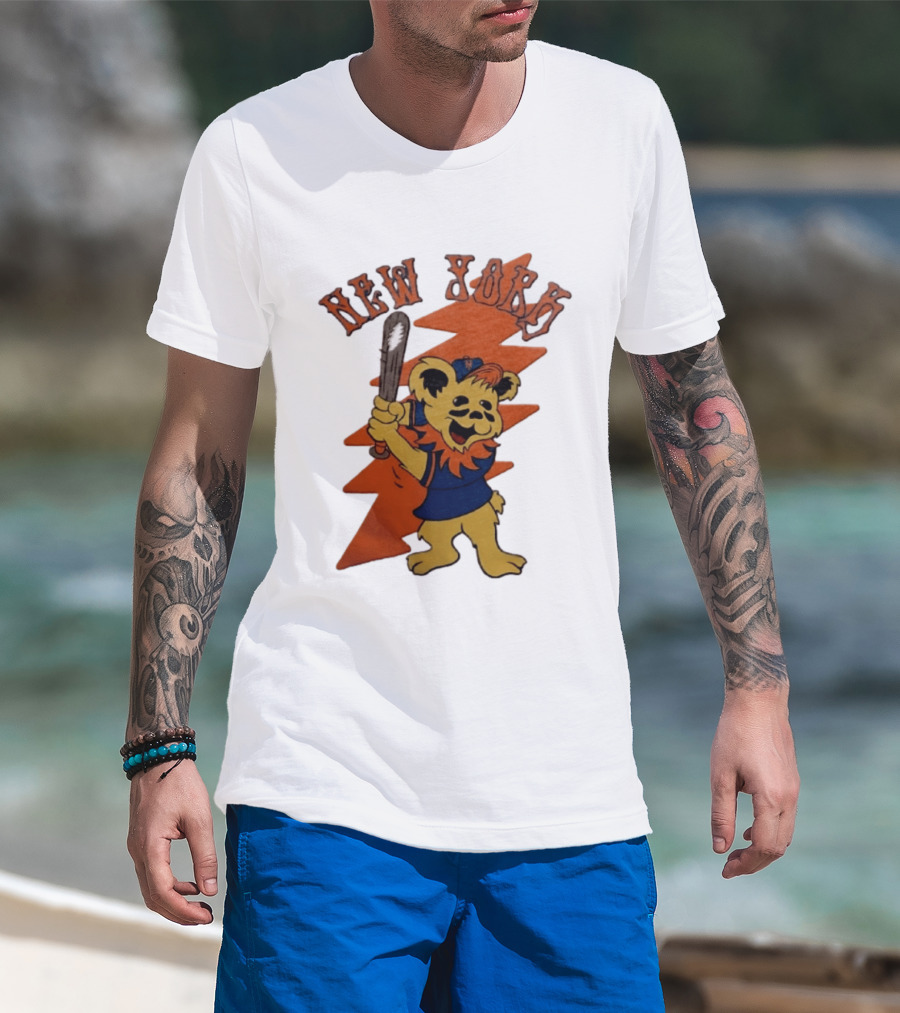 New York Grateful Dead Dancing Bear Batting Baseball Mets MLB T-Shirt